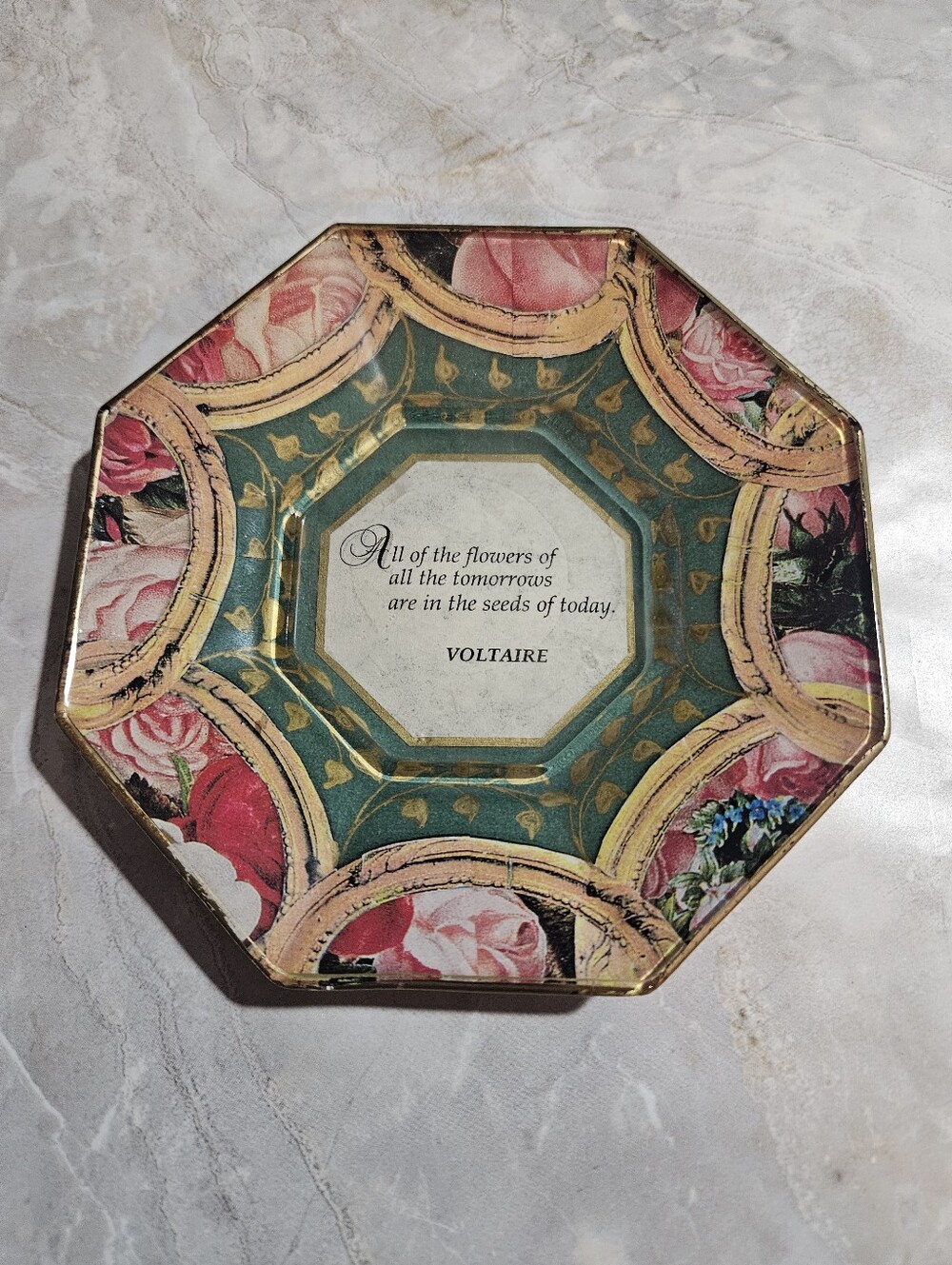 Vintage Durwin Rice New York Floral Glass Trinket Dish